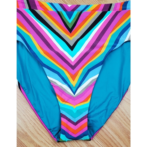 NWT Trina Turk reversible high waist swim bikini bottoms multicolor striped - Picture 2 of 7